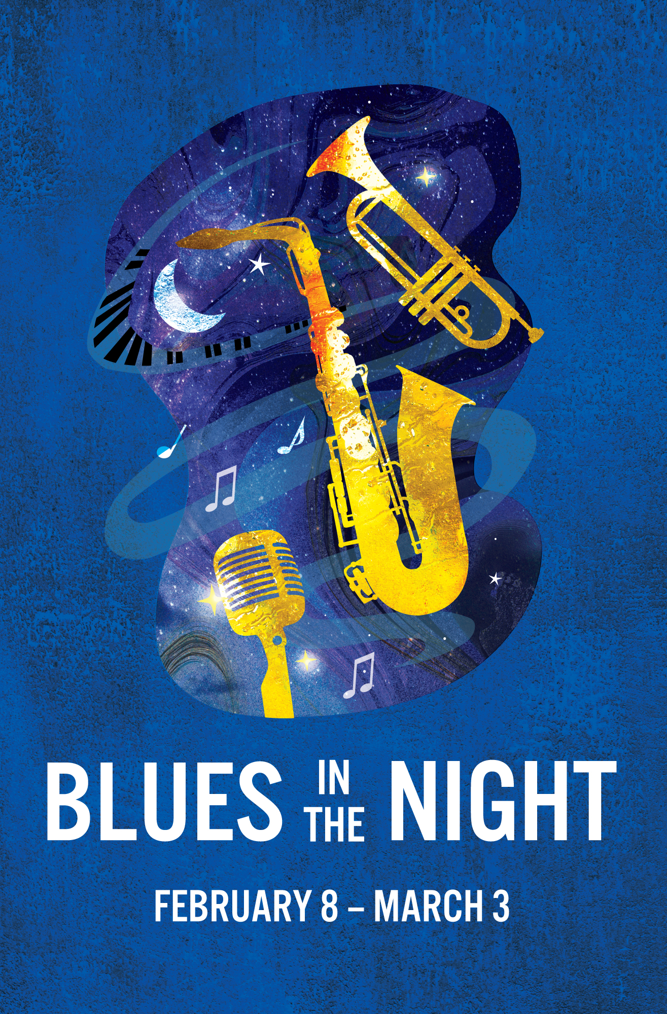 Blues in the Night show graphic; links to ticketing page.