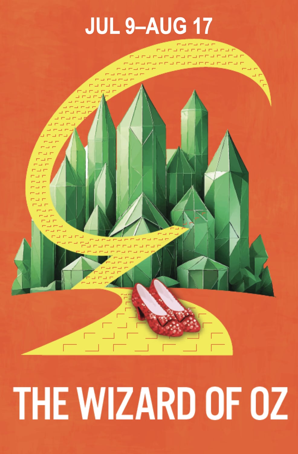 Wizard of Oz Graphic - yellow brick road leading to Emerald City; ruby slippers