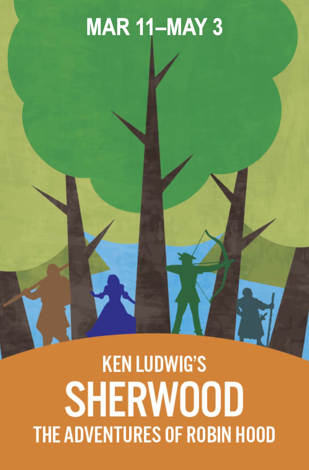 Sherwood graphic - silhouettes of Robin Hood  et al in trees